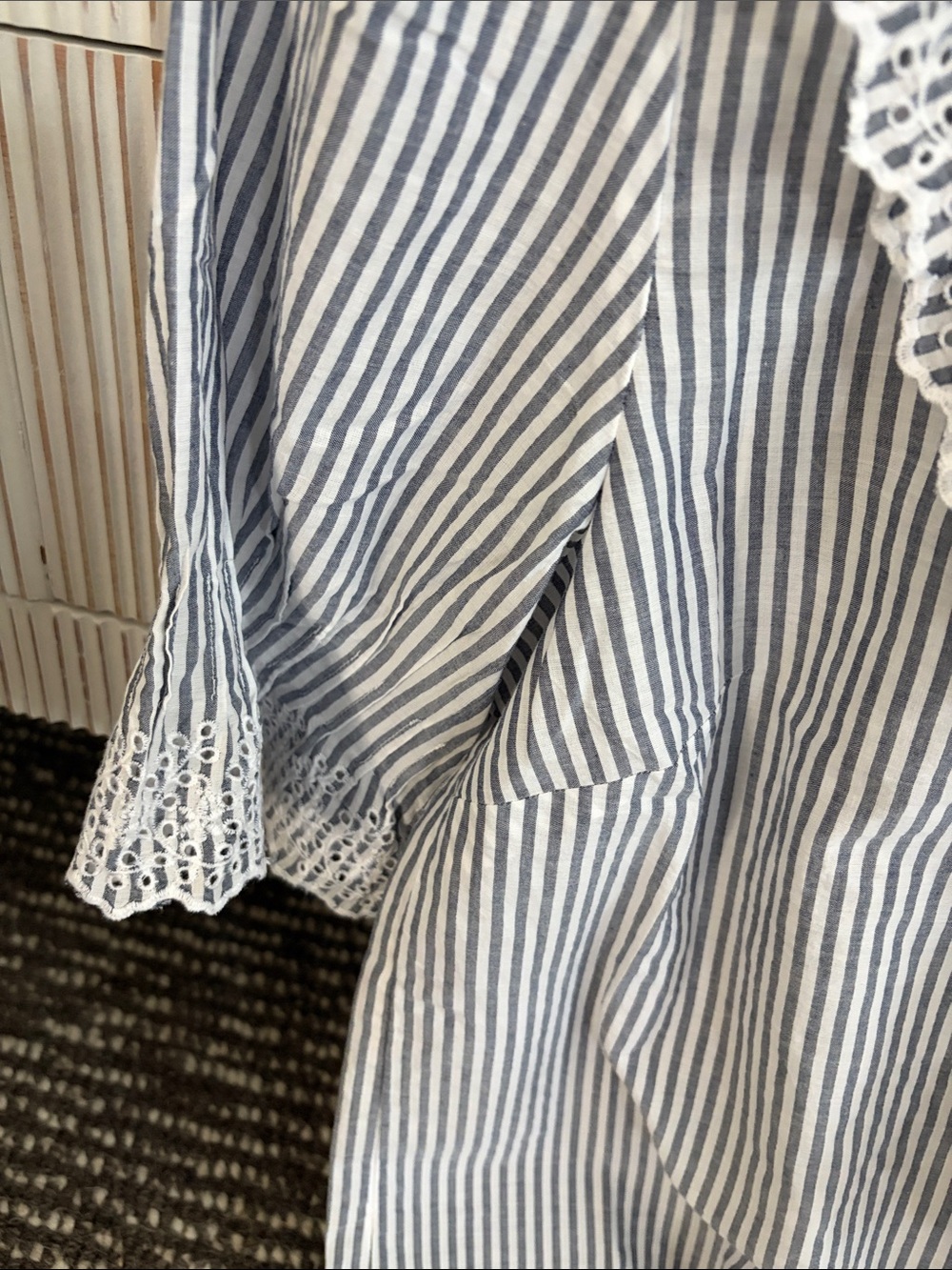 J. Crew Blue and White Striped Ruffle-Trim Blouse - Picture 4 of 7